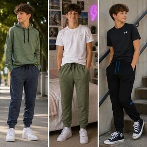 DriWorks Kids Athletic Jogger Pants Green Gray Utility Pocket Drawstring Boys 18